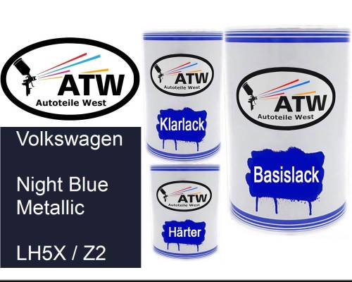 Volkswagen, Night Blue Metallic, LH5X / Z2: 500ml Lackdose + 500ml Klarlack + 250ml Härter - Set, von ATW Autoteile West.